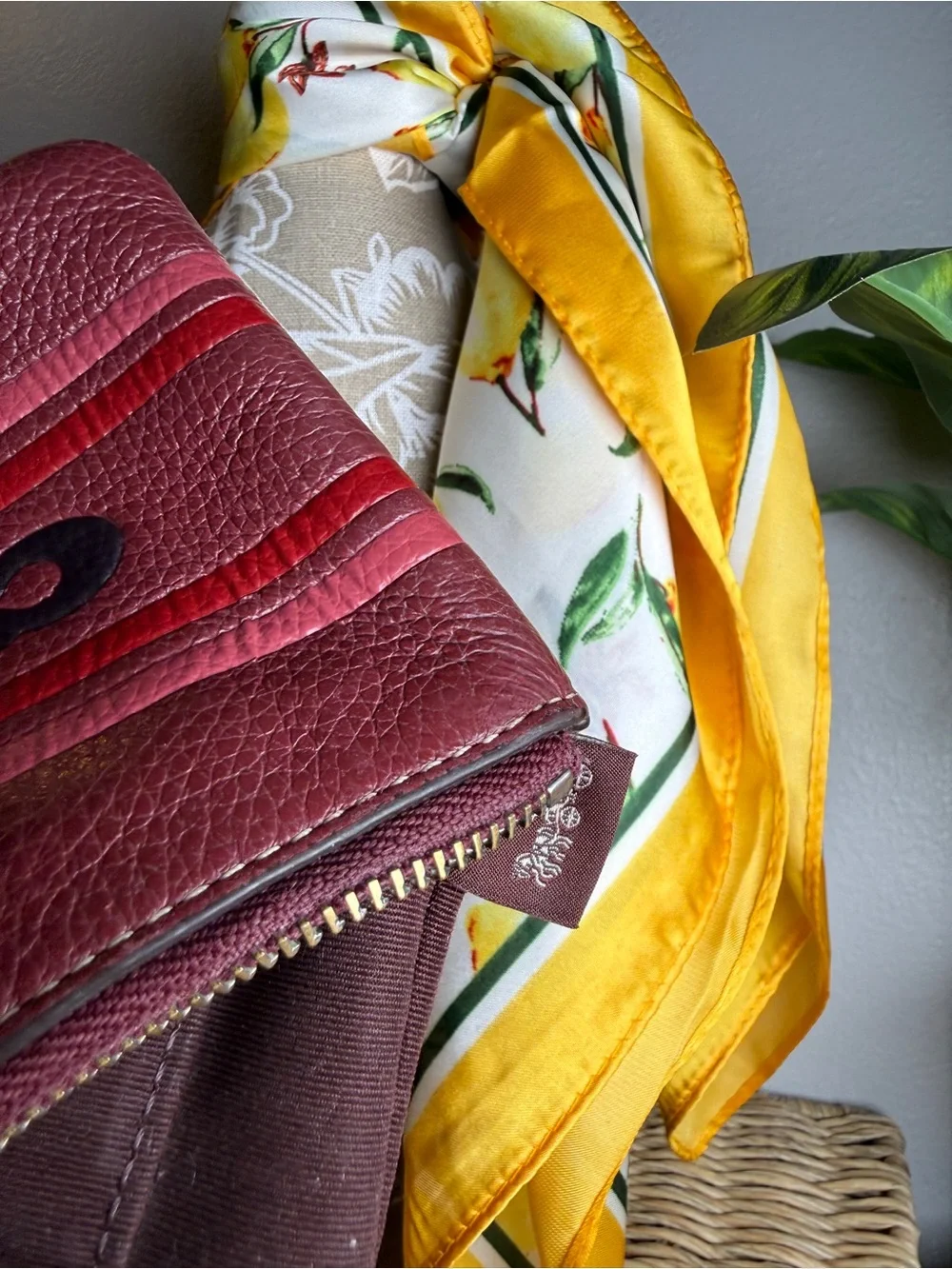 Coach Burgundy Red Pebbled Leather Wristlet